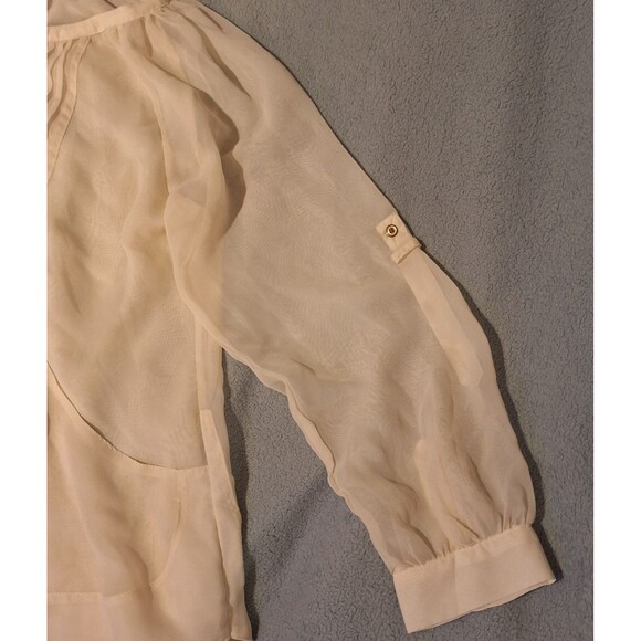 GRACE ELEMENTS Vintage Ivory Blouse Women L Roll up Long Sleeves Pleats - Picture 4 of 12